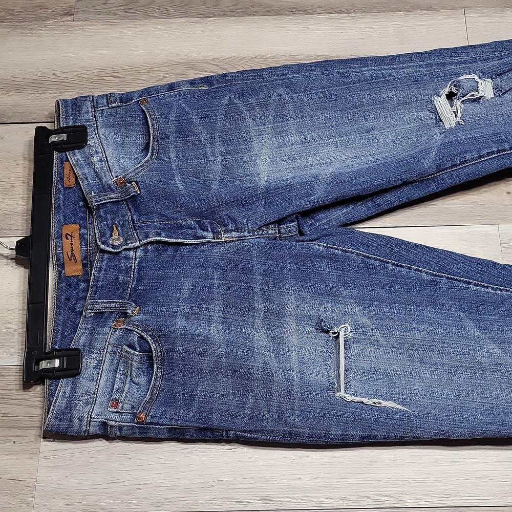 Seven7 Womens 29 Skinny Jeans Medium Wash Distressed Denim Blue Cotton Casual‎ - Picture 4 of 8